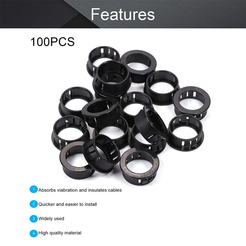Fielect 100Pcs 25mm Cable Snap Bushing Grommet Protector Black Nylon Snap in Cable Hose Bushing Grommet Round Snap Bushing Model:SK-25