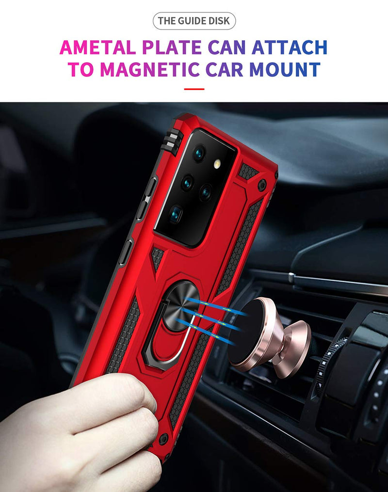 Military Grade Drop Impact for Samsung Galaxy S21 Ultra Case Galaxy S21 Ultra 5G Case 360 Metal Rotating Ring Kickstand Holder Armor Heavy Duty Shockproof Case for Galaxy S21 Ultra Phone Case (Red) Red
