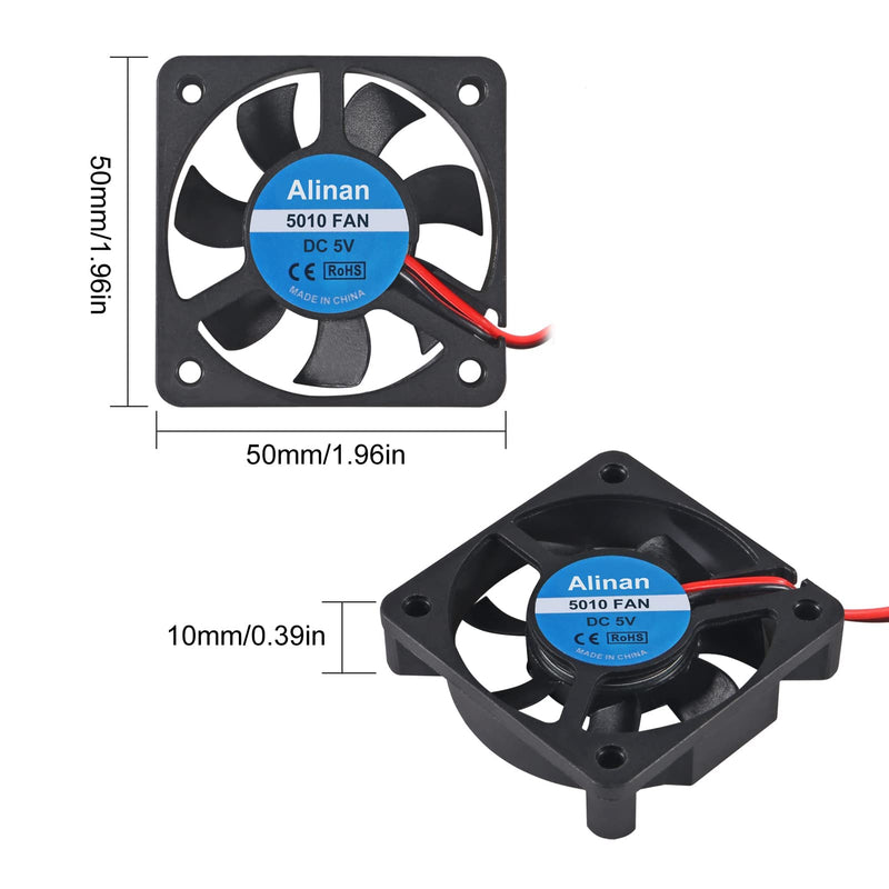 Alinan 6pcs 5010 5V Cooling Fan 50mm Silent Cooling DC 5V 0.08A Silent Quiet DC Brushless Cooling Fan 3D Printer Cooling Fan with 2Pin Wire Dual Ball Bearing Computer Fan 6