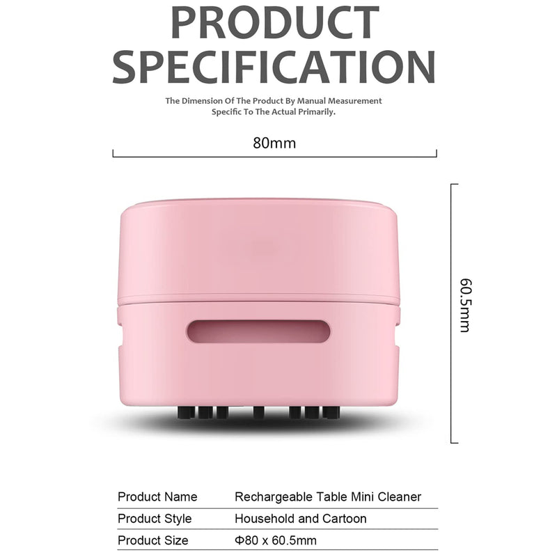 ODISTAR Desktop Vacuum Cleaner, Mini Table dust Sweeper Energy Saving,High Endurance up to 400 mins,360º Rotatable Design for Keyboard/Home/School/Office (Pink Charging) Pink Charging
