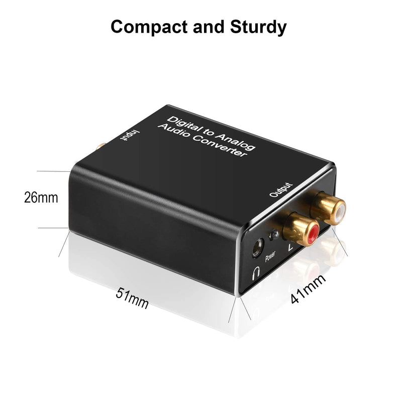 192kHz Digital to Analog Audio Converter- Aluminum Optical to RCA with Optical Cable &Power Adapter, Digital SPDIF TOSLINK to Stereo L/R and 3.5mm Jack DAC Converter for PS4 Xbox HDTV DVD Headphone