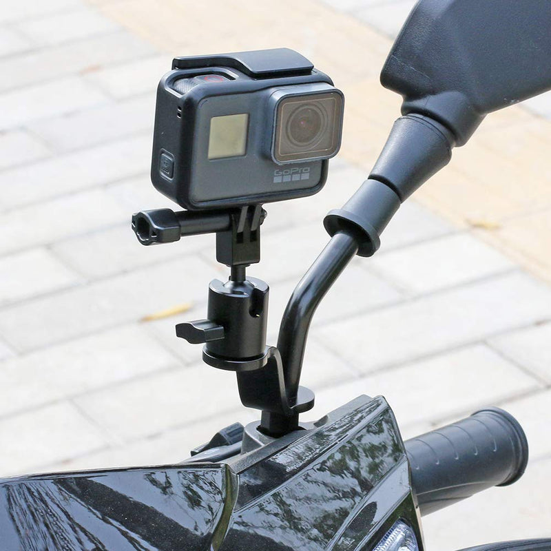 SUREWO Aluminum Motorcycle Rearview Mirror Mount Bracket Holder Compatible with GoPro Hero 10/9/8/7/6(2018)/5 Black APEMAN AKASO TENKER Campark DJI Osmo Action and More