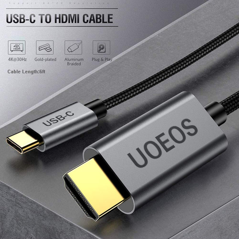USB C to HDMI Cable 4K Adapter, uoeos USB Type-C to HDMI Portable USB C Cable Compatible with Ipad MacBook Pro,xps13,Pixelbook,Chromebook,Surface pro,Compatible with Thunderbolt 3
