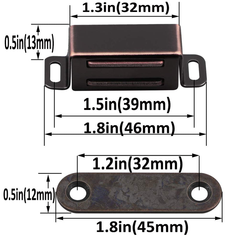Magnetic Cabinet Door Catch- Stainless Steel Closet Catches with Strong Magnetic- Furniture Latch, Oil Rubbed Bronze (4 Pack) 4 Pieces