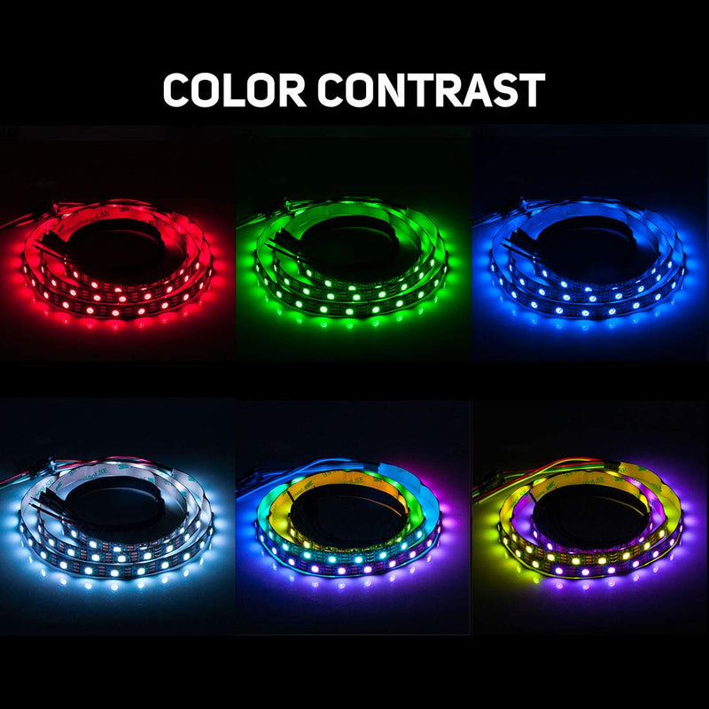 WS2812B ECO LED Strip,BTF-LIGHTING Chasing Effects 5050SMD Individually Addressable 3.3FT 60Pixels/m Flexible Black FPCB Dream Color IP30 Non-Waterproof for Bedroom DIY Projects DC5V Black Ip30 3.2FT 60LEDs