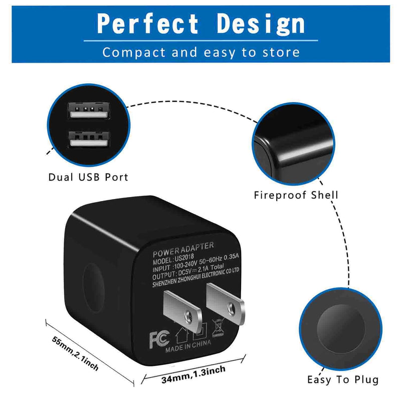 Android Charger Cable, HI-CABLE Micro USB Cable [2 Pack/6FT] with 2-Pack Dual Port USB Wall Charger Fast Charging Compatible with Samsung Galaxy S7 S6 J8 J7 Note 5,Kindle,LG,PS4,Camera (Black)