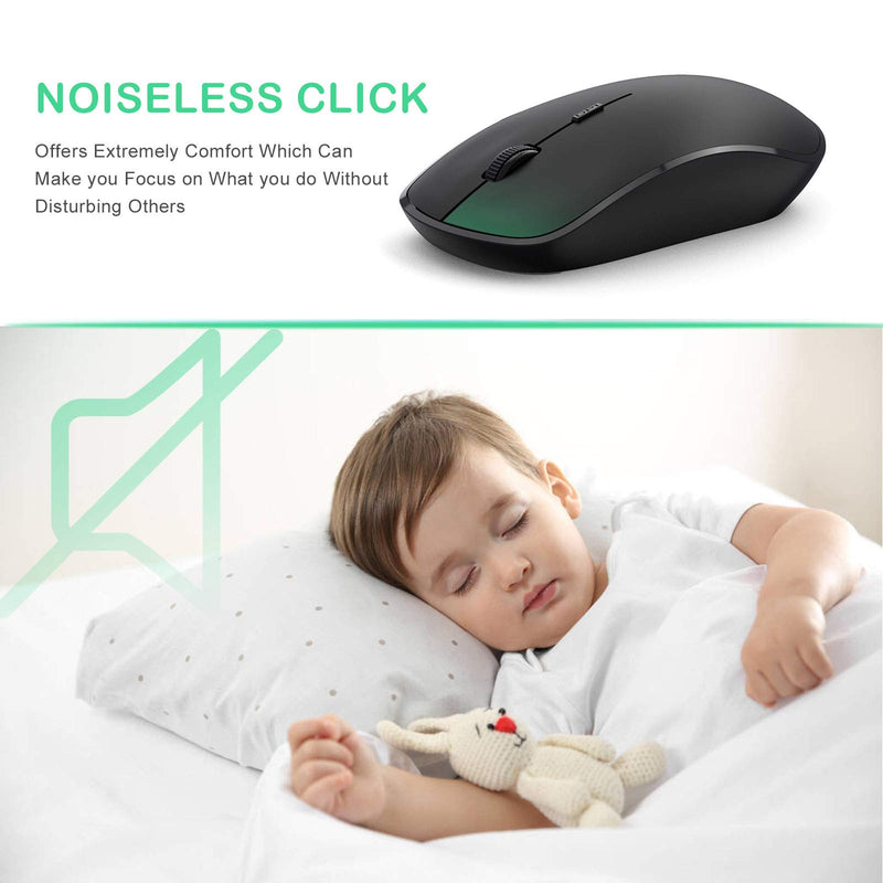 Wireless Mouse for Laptop, JOYACCESS 2.4G Ultra Thin Silent Mouse, with USB Nano 2400 DPI Portable Mobile Optical Cordless Mouse Mice for Laptop, PC, Computer, Mac - Black