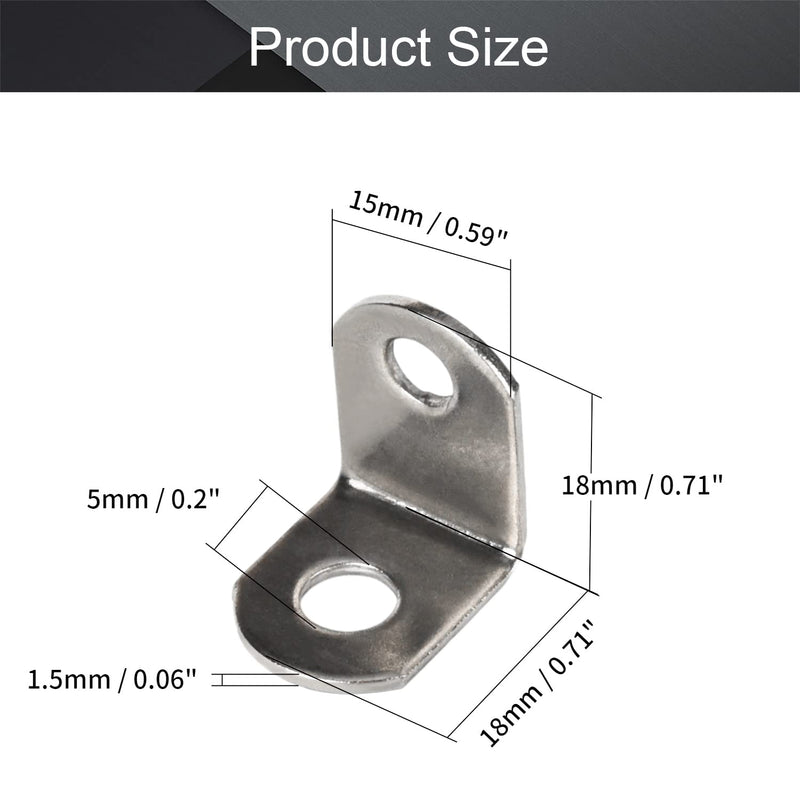 MroMax 50 PCS 0.71" x 0.71" L-Shaped Plating Angle Brace Color Zinc Iron Rracket Right Angle Joint Bracket Fastener Connection Angle Bracket