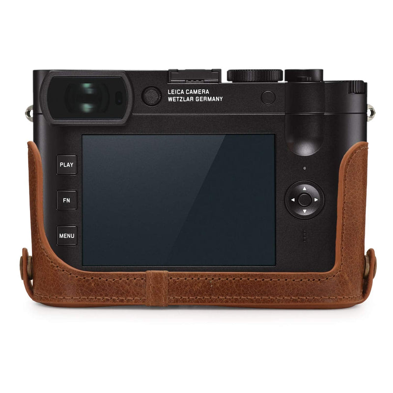 MegaGear Ever Ready Genuine Leather Camera Half Case Compatible with Leica Q2 Brown