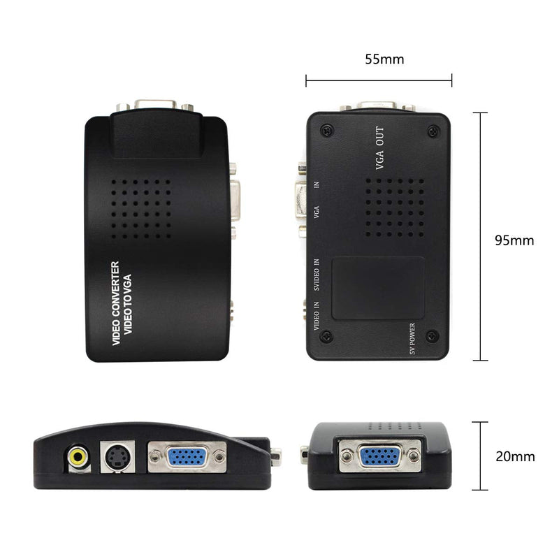[AUSTRALIA] - HDSUNWSTD PC Laptop Composite Video TV RCA Composite S-Video AV in to PC VGA LCD Out Converter Adapter Switch Box Black 
