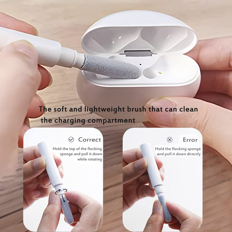 Bluetooth Earbuds Cleaning Pen, Multifunction Airpod Cleaner Kit with Soft Brush for Wireless Earphones Bluetooth Headphones Charging Box Accessories, Computer, Camera and Mobile Phone (White) White