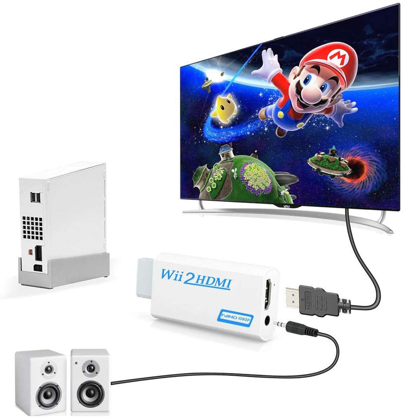 OGOEEN Wii to HDMI Converter 1080P for Full HD Device, Wii2 HDMI Adapter with 5ft High Speed HDMI Cable, with 3.5mm Audio Jack&HDMI Output, Supports All Wii Display Modes 720P, NTSC White Cable