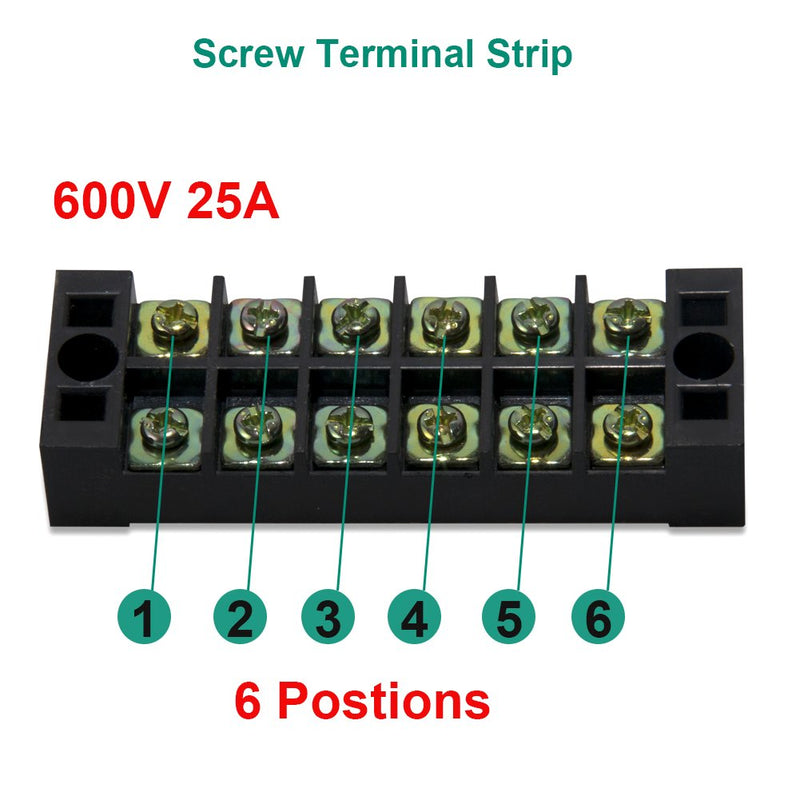 MILAPEAK Terminal Block and Strip - 5pcs 6 Positions 600V 25A Dual Row Screw Terminal Strip with Cover + 10pcs 400V 25A 6 Positions Pre-Insulated Terminal Barrier Jumper Strips Black & Red 25A 6P+10pcs Jumpers