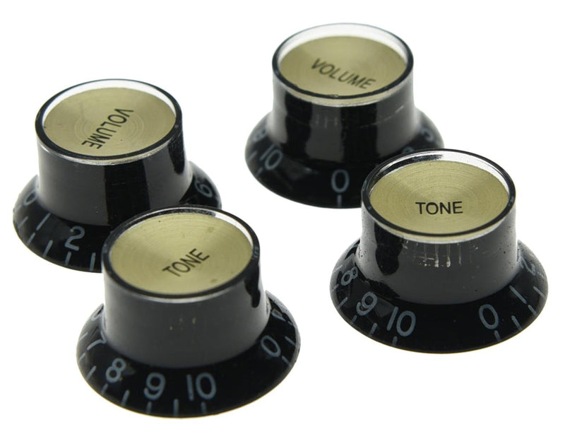 Dopro Set of 4 LP Guitar Reflector Knobs Black with Gold Cap Top Hat Knobs For SG Epiphone Les Paul