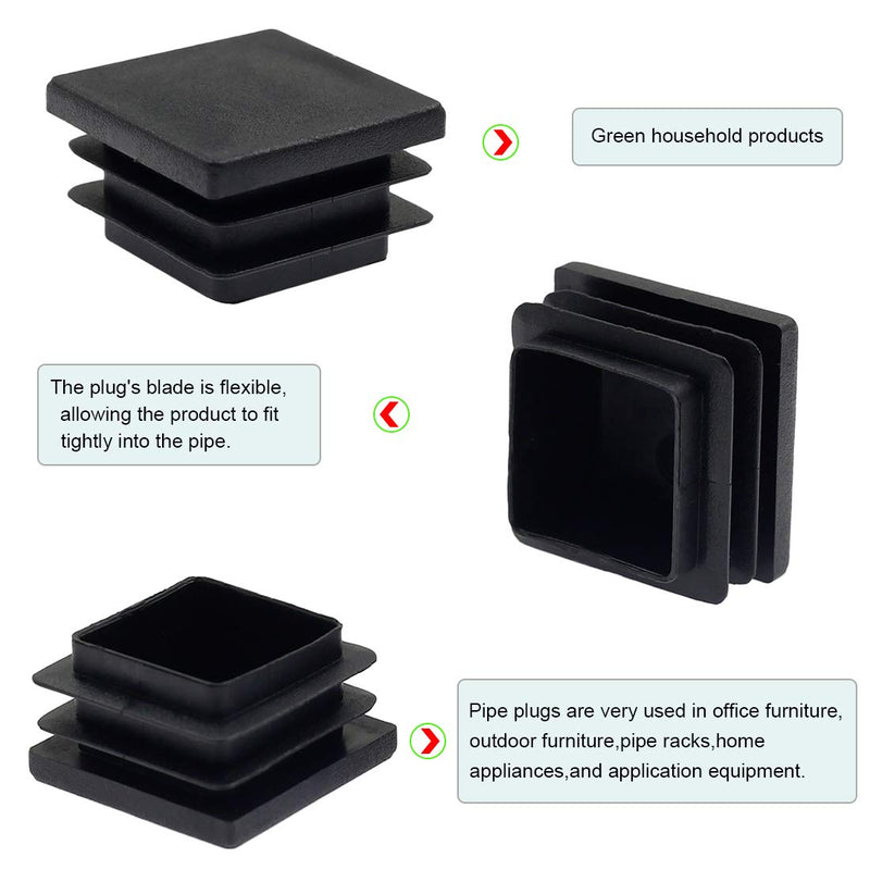 Suiwotin 24Pack 50mm (2 Inch) Square Plastic Plug, Square Tubing End Caps, Tubing Post End Cap for Square Tubing/Black Plastic Square Plugs 50x50 24