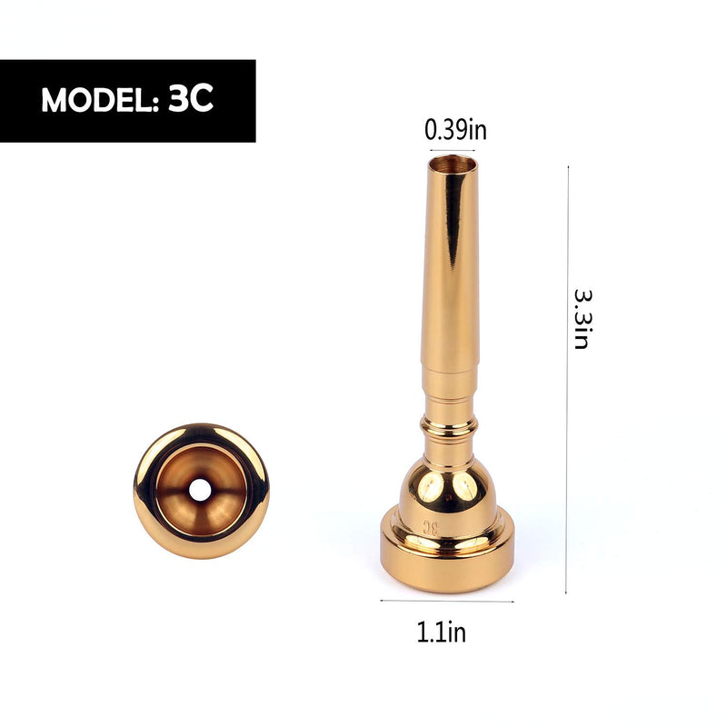 Trumpet Mouthpiece 3C Instruments Mouthpiece For Embouchure Made of Brass Gold Plate Compatible with Yamaha Bach Conn King Musical Instruments For Beginners and Professional Players