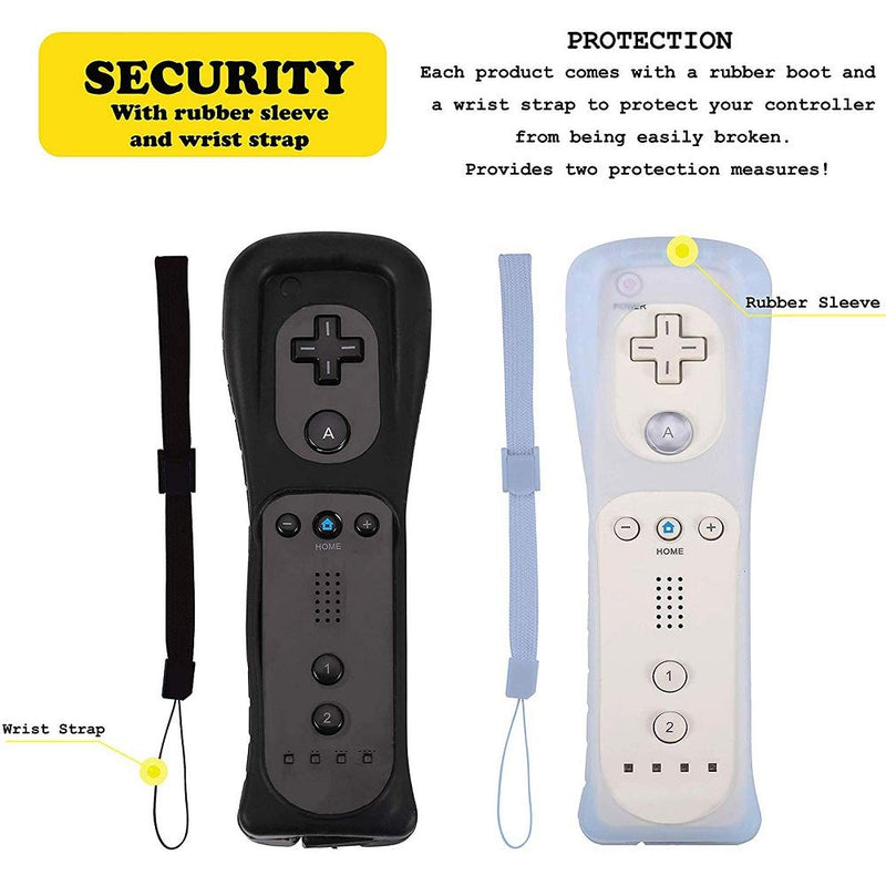 ZeroStory 2 Packs Wireless Controller and Nunchuck for Wii and Wii U Console, Gamepad with Silicone Case and Wrist Strap (Black and White) Black and White