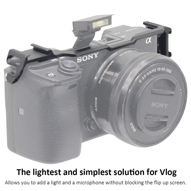 Dual Cold Shoe Adapter Relocation Plate, Easy Hood Microphone Extension Cold Shoe Mount Bracket for Sony Alpha A6400 ILCE-6400 Camera, Vlogging Video Making Shooting Accessory