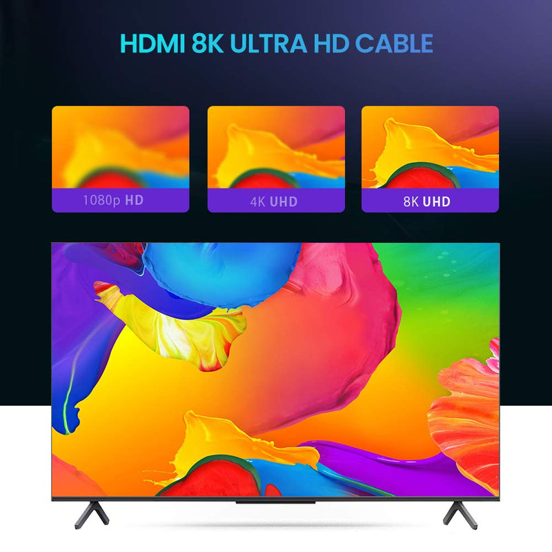 8K 60HZ HDMI Cable 2FT/0.7M,Capshi HD 48Gbps High Speed HDMI Braided Cord-4K@120Hz 8K@60Hz, DTS:X, HDCP 2.2 & 2.3, HDR 10 Compatible with TV, PS4 PS5,Monitor,PC and More 2 Feet