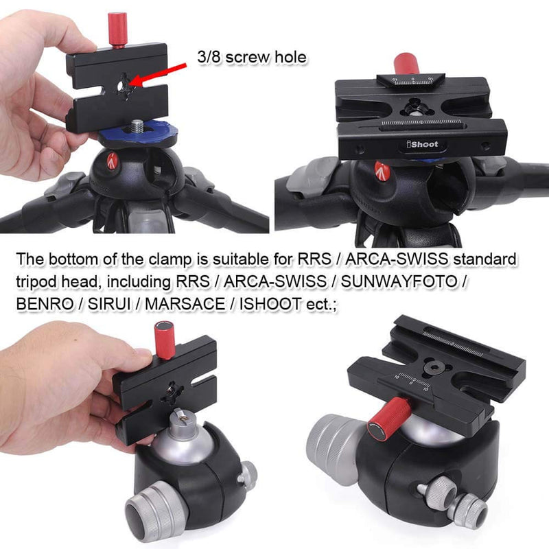 iShoot Adapter Clamp Compatible with Manfrotto Gitzo Quick Release Plate of Arca-Swiss Fit 200PL 410PL& ARCA Fit Tripod Head Gitzo GH 1780 2780 3780 Manfrotto MH 490 492 494 496 498 054 055 057 MHXPRO