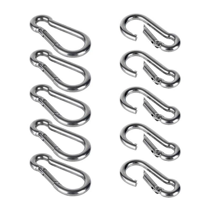 AOWESM Stainless Steel Spring Snap Hook Carabiner - Heavy Duty Carabiners - 304 Stainless Steel Clips (M5 - Set of 10) M5 - Set of 10