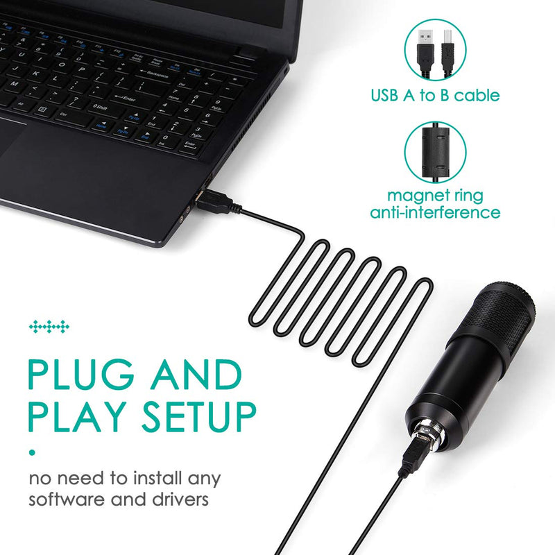 USB Condenser Microphone Kit,Yakomon Studio PC microphone with Stand,Professional 192KHZ/24Bit Streaming Podcast Mic for YouTube Video/Streaming Singing/Recording/Game/PS4(Updated) Mic02