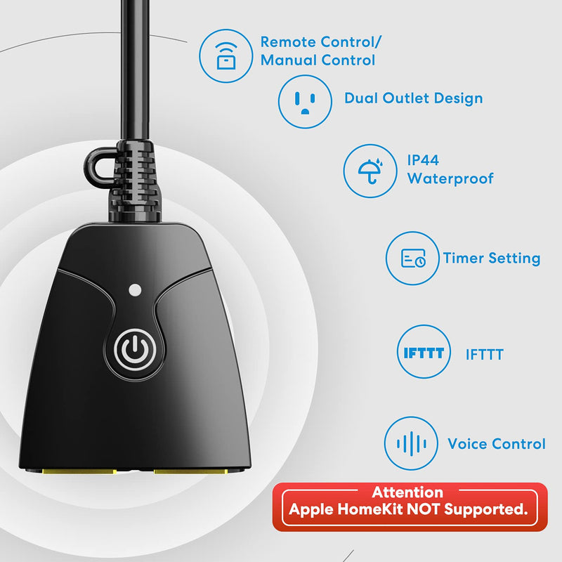 [AUSTRALIA] - meross Outdoor Smart Plug, Outdoor Wifi Outlet with 2 Grounded Outlets, Remote Control, Timer, Waterproof, Works with Amazon Alexa, SmartThings and Google Assistant, 2.4Ghz only, FCC Certified, Non-HK 