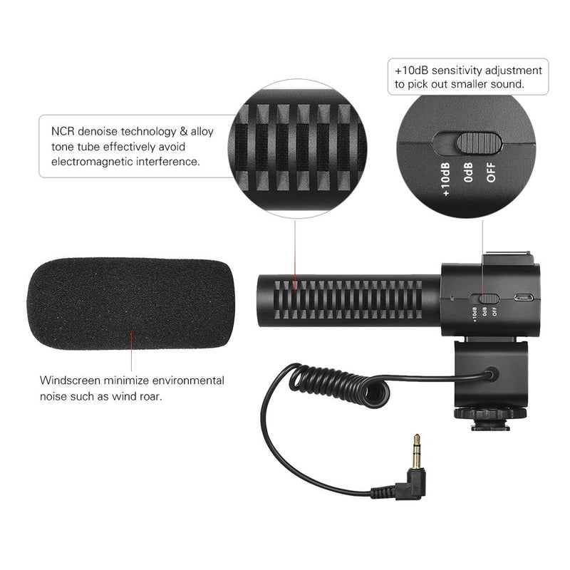 Andoer CM-520 External Microphone Super Cardioid Electret Condenser Mic with Hot Shoe Mount Compatible with Canon Nikon Sony DSLR Digital Video Camera Camcorder