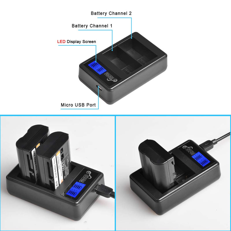 Pickle Power EN-EL15 EN EL15A Batteries and Smart LCD Dual Charger Compatible with Nikon D850, D810, D810A, D800, D800E, D7500, D7200, D7100, D7000, D750, D810, D610, D600, D500, 1v1 Cameras