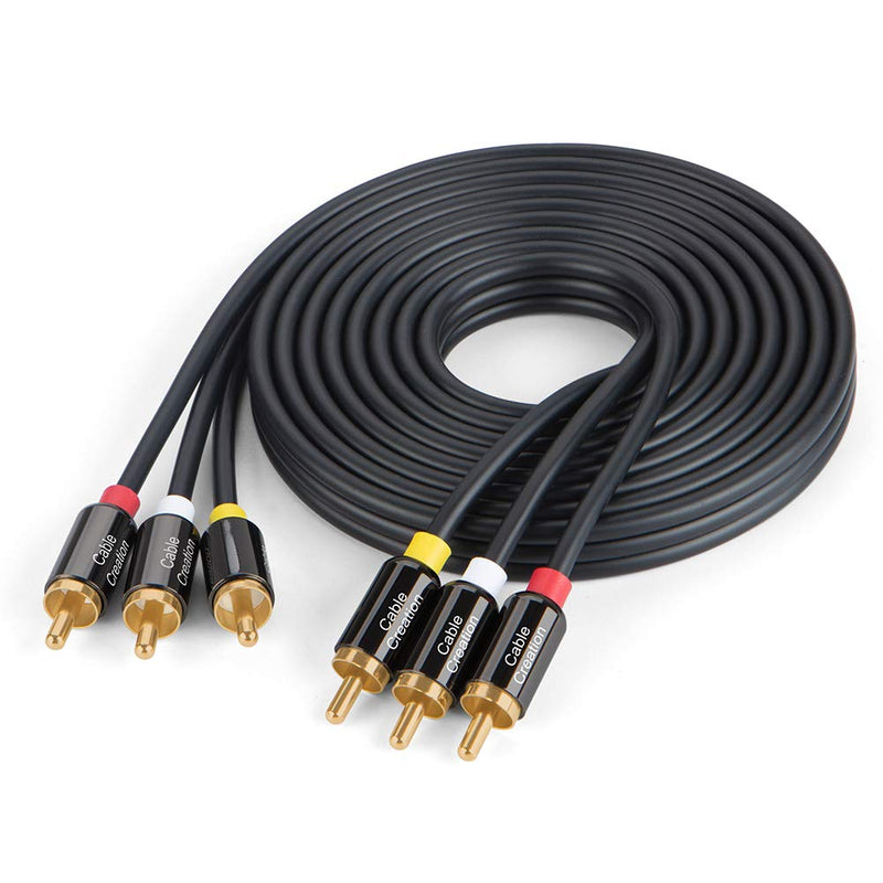 CableCreation Audio Video RCA Cable, 10FT 3RCA to 3RCA Composite AV Cable Compatible with Set-Top Box, Speaker, Amplifier, DVD Player, 24K Gold Plated