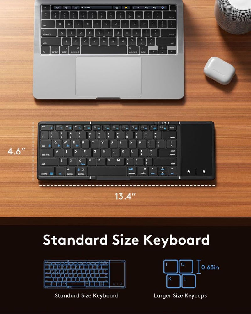 [AUSTRALIA] - Samsers Foldable Bluetooth Keyboard with Touchpad, Full-Size Wireless Folding Keyboard with PU Leather, Portable Travel Keyboard for iOS Android Windows Mac OS, Support 3 Devices (BT5.1 x 3), Black Refined Black 