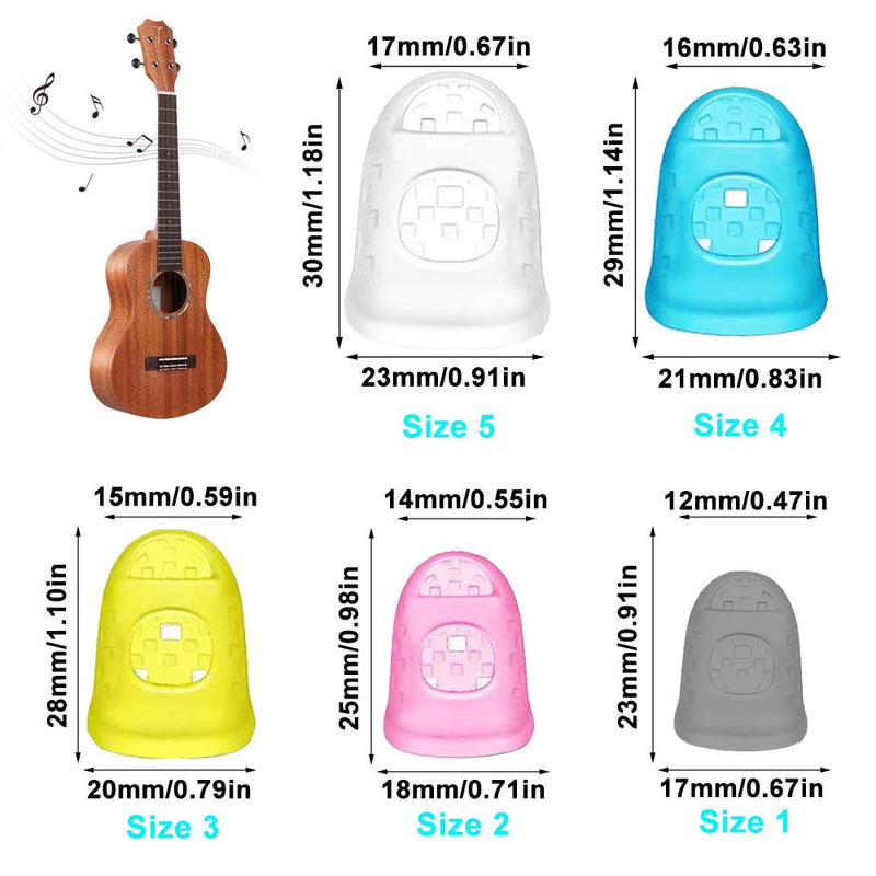 75Pcs 5 Sizes Guitar Accessories Silicone Finger Guard, Beginner Guitar Finger Protectors, Thumb Fingertip Protection Covers Caps for Stringed Instruments, Sewing, Embroidery Multi