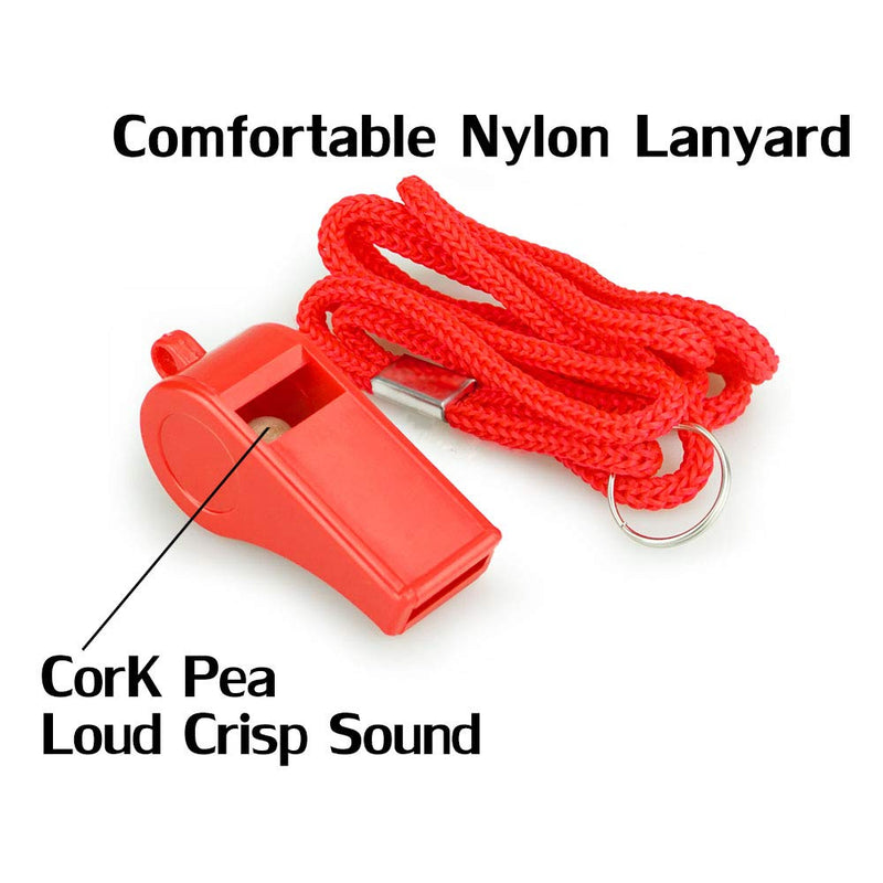 Hipat Red Emergency Whistles with Lanyard, Loud Crisp Sound, 12 Packs Plastic Whistle Bulk Ideal for Lifeguard, Self-Defense and Emergency 12 PCS Red Whistles