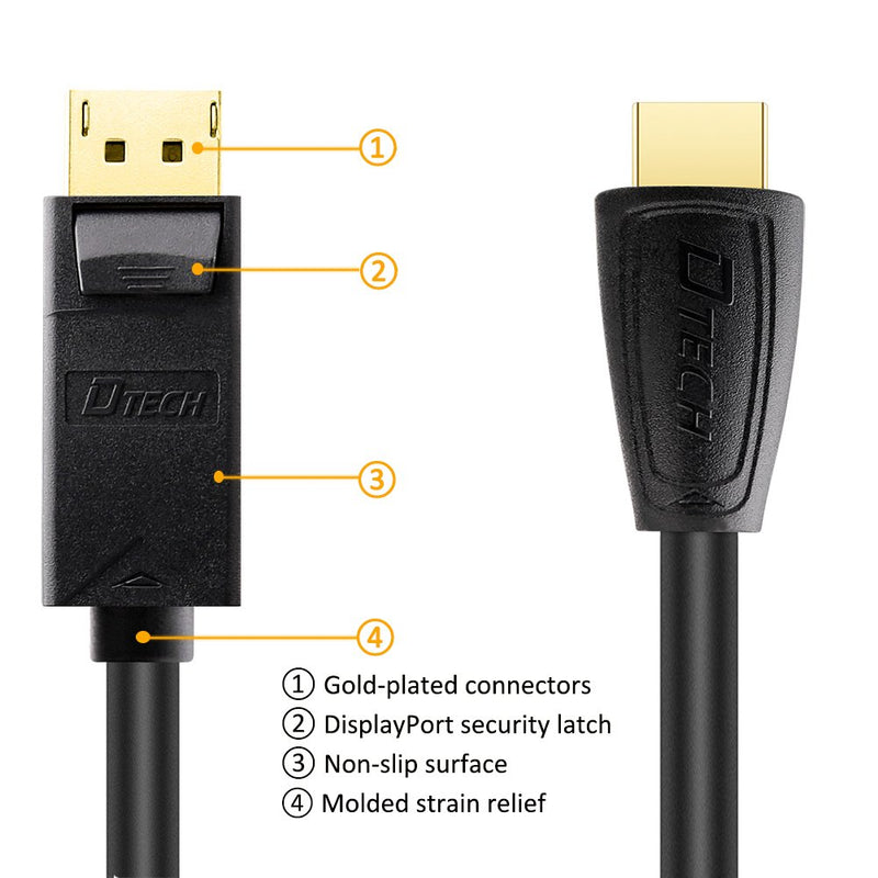 DTECH 10ft DisplayPort to HDMI Display Cable Male to Male Port with Gold Plated Connector (10 Feet, Black)