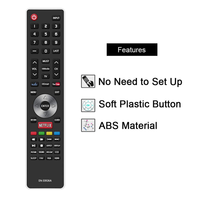 Gvirtue EN-33926A Remote Control Compatible Replacement for Hisense EN33926A TV Remote, Applicable 32K366W 40K366WB 32K20DW 32K20W 40H5 50K610GWN 55K610GWN XV5849 32H5B 40H5B 40K366WN 48H5 50H5B