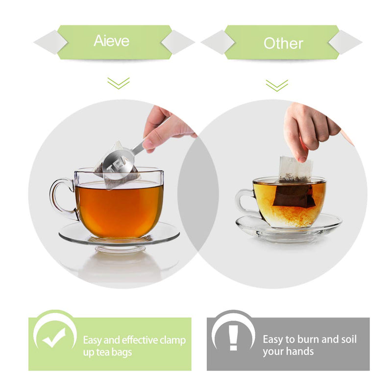 AIEVE Tea Bag Squeezer, 2 Pack Stainless Steel Tea Bag Holder Tea Bag Tongs Tea Bag Spoon Tea Bag Strainer Clip for Gripping Ice Cubes Tea Bags for Loose Tea Loose Leaf Gripping Ice Cubes, Silver