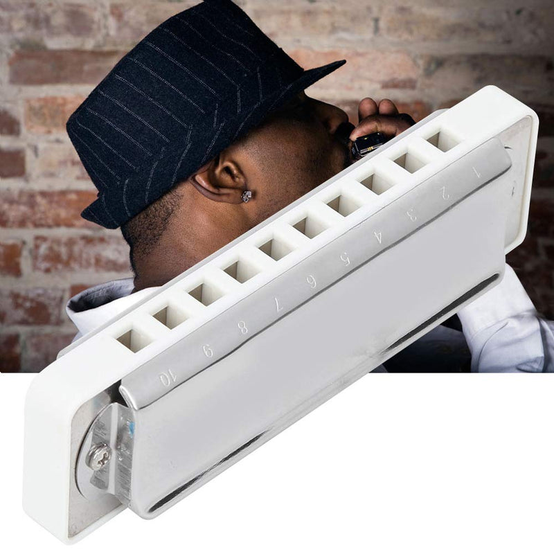 Harmonica Key of Db 10 Holes Blues Harmonica Mouth Organ for Professional Player, Beginner, Students, Kids (White) White