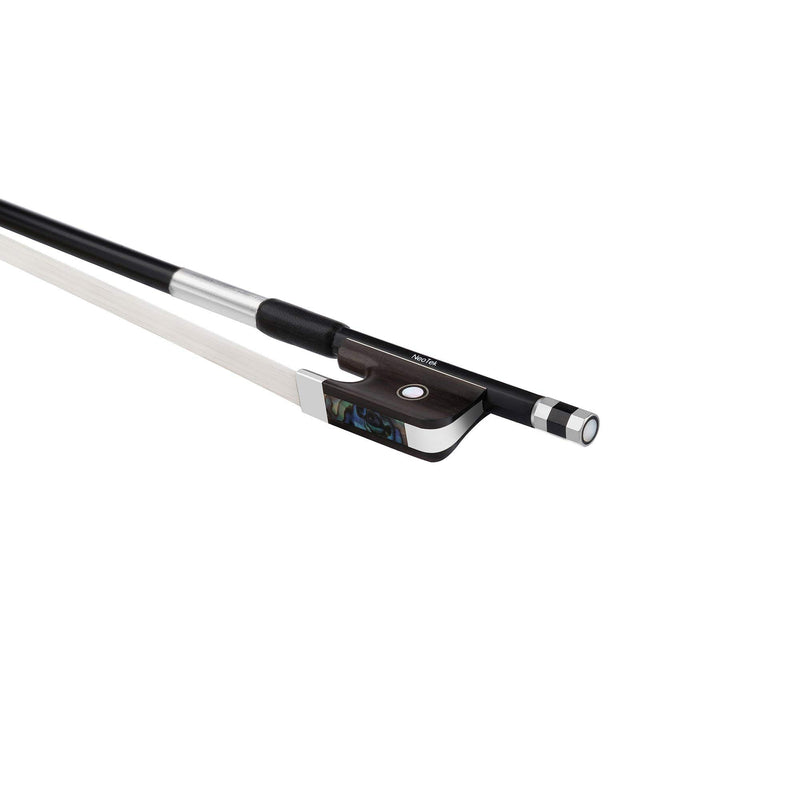 NeoTek Carbon Composite Cello Bow - Matte Finish, Round Stick, Fully-lined Ebony Frog, Authentic Horsehair (1/2) 1/2