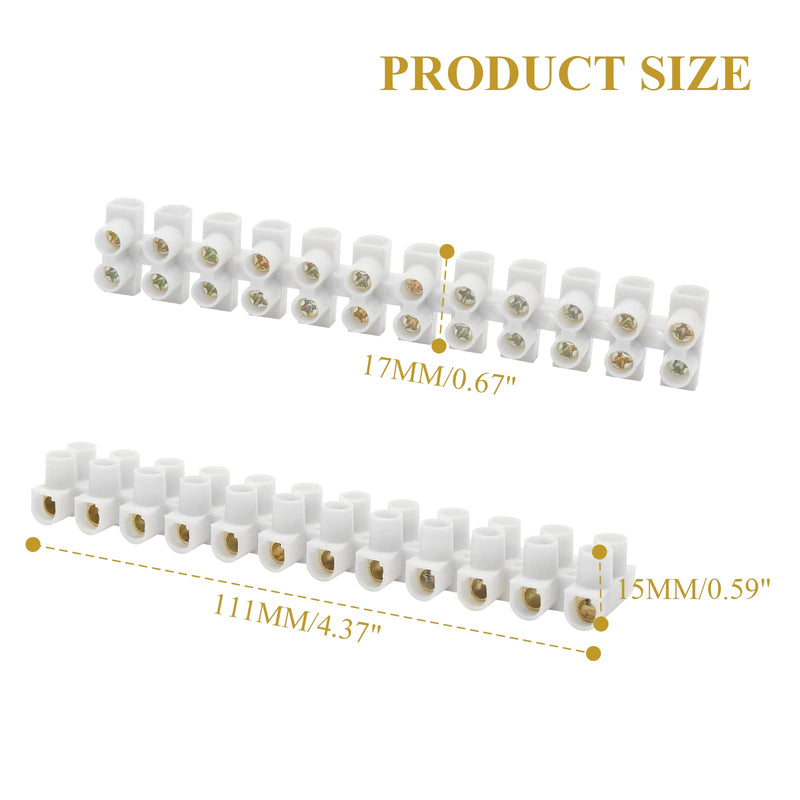 Uenhoy 10 Pcs Terminal Block Dual Row Terminal Strip 12-Position Electric Barrier Block - 10 Amp 380V 10A, 380V