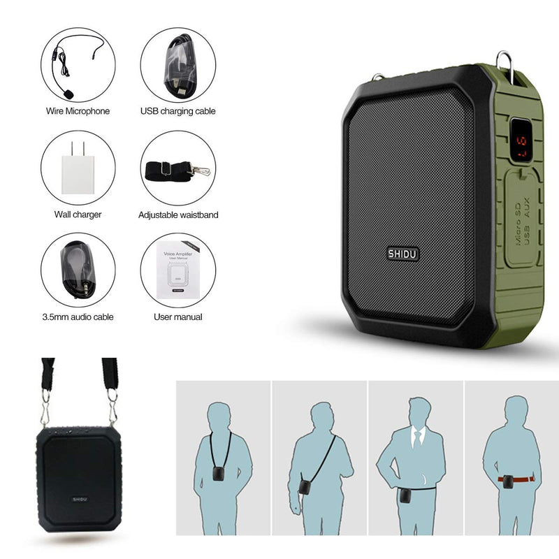 [AUSTRALIA] - Voice Amplifier Portable with Wired Headset Microphone Speaker Hear Lound with Mask On 18W 4400mAh Support Bluetooth Speaking Recording Waterproof for Outdoors Teachers Tour Guide Whisper M800 Green 