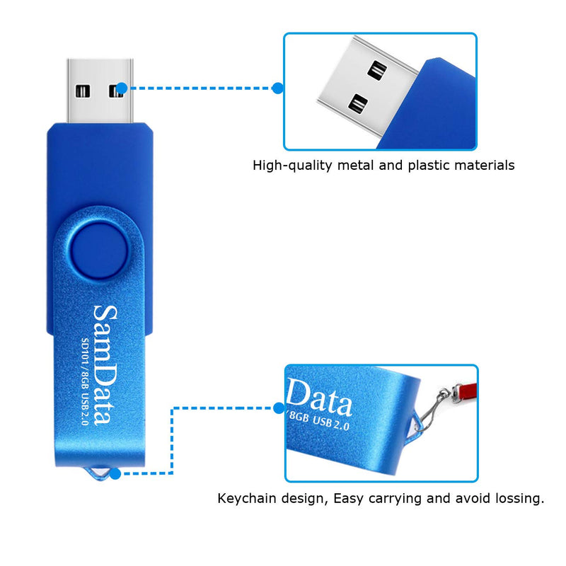 SamData 8GB USB Flash Drives 2 Pack 8GB Thumb Drives Memory Stick Jump Drive with LED Light for Storage and Backup (2 Colors: Black Blue) Blue Black 8GB*2