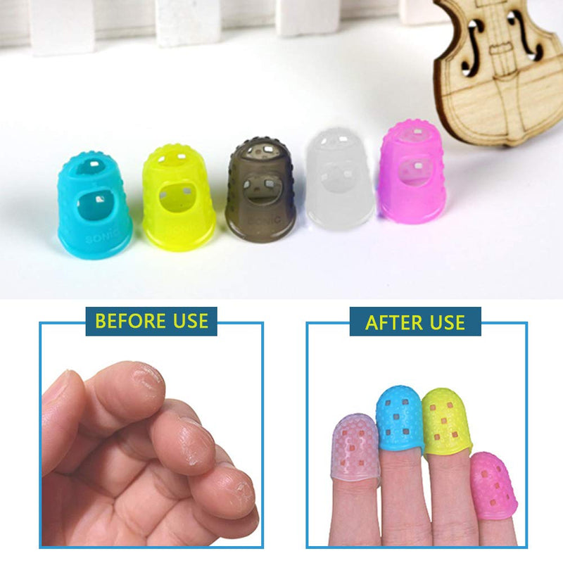 5 Sizes Guitar Fingertip Protector With Compact Box, Premium Silicone Guitar Finger Guards, Non-Slip Breathable Fingertip Protection Covers Caps for Guitar, Sewing, String Instruments (Blue) Blue
