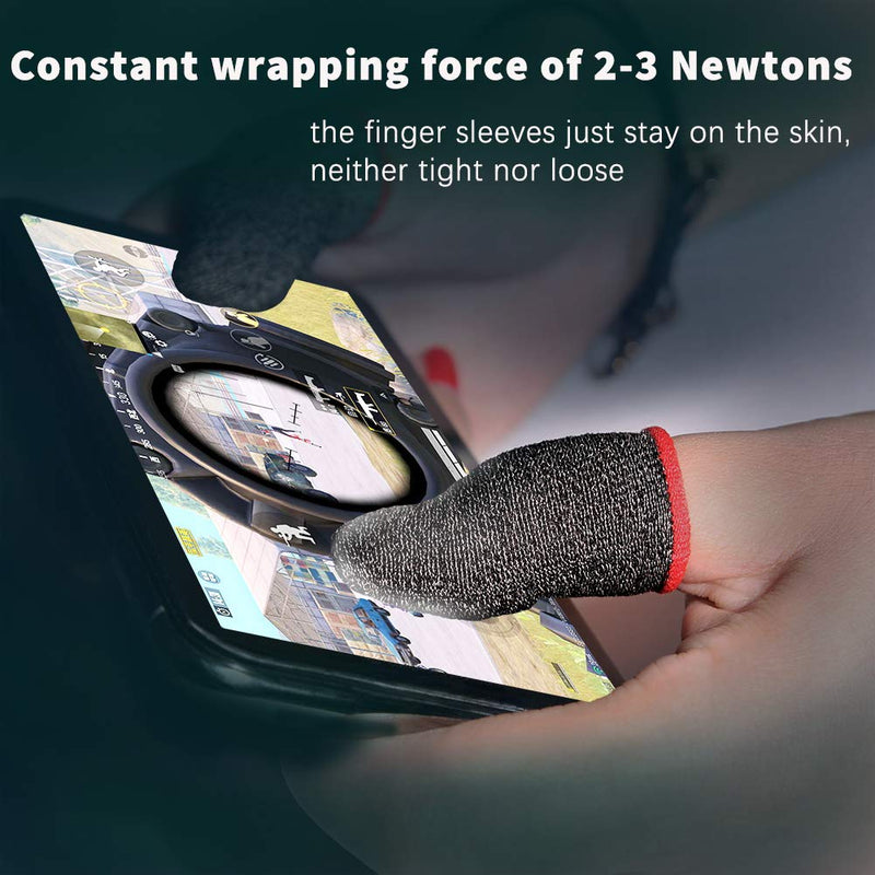 MOMOFLY 50% Silver Fiber Highly Sensitive Gaming Finger Sleeves (10 Pack) Touch Screen Breathable Anti-Sweat Shoot Aim Finger Cot for PUBG Mobile, Rules of Survival, for Android iOS Tablet