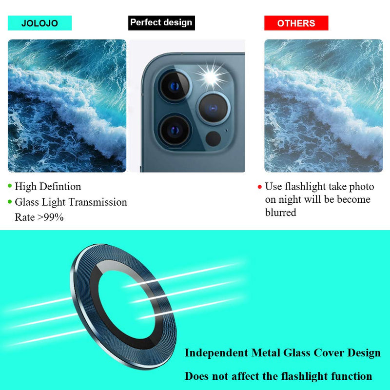 JOLOJO Compatible for iPhone 12 Pro max (6.7") Accessories Camera Lens Protector High Definition Anti-Scratch Full Coverage Screen Protector Glass Ring Ultra Thin/Clear - Pacific Blue （Set of 3）2020
