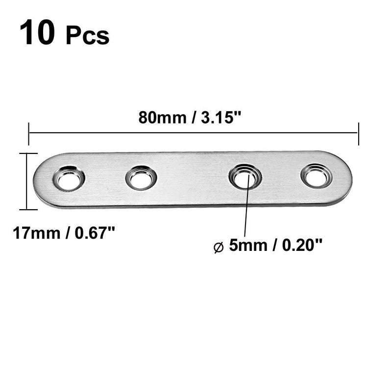 uxcell Repair Plate, 80mmx17mm, Flat Fixing Mending Corner Brace Bracket Connector, Pack of 10