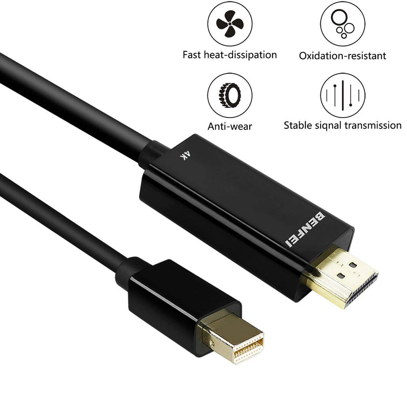 Mini DisplayPort to HDMI Cable, Benfei 4K Mini DP to HDMI 6 Feet Cable (Thunderbolt Compatible) with MacBook Air/Pro, Surface Pro/Dock, Monitor, Projector Black