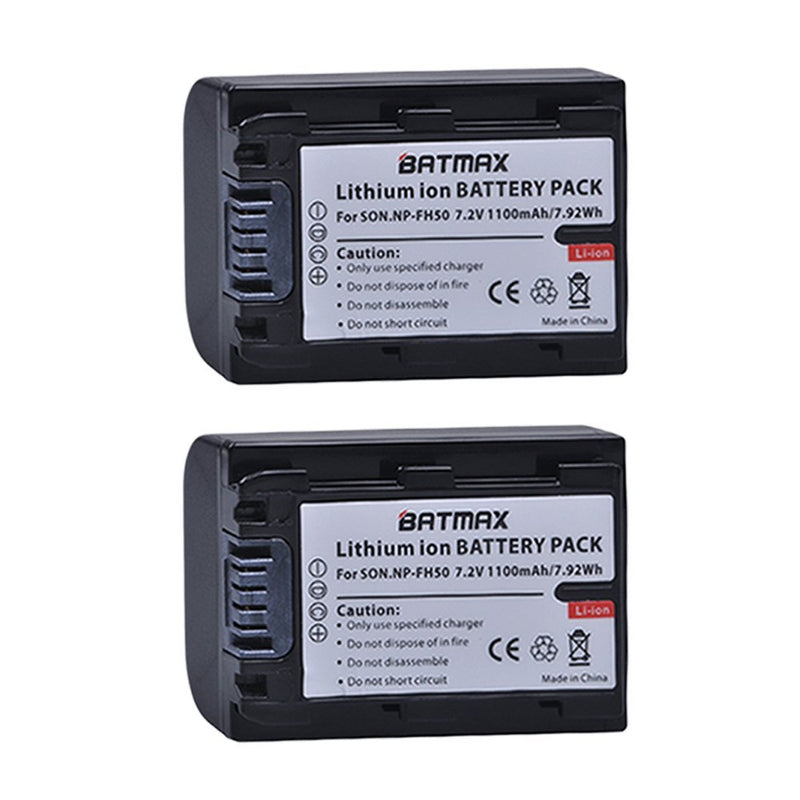 Batmax 2Packs NP-FH50 Battery + LCD USB Charger for Sony NP-FH30,NP-FH40,NP-FH50 H Series Batteries;Sony Alpha DSLR A230, DSLR A290, DSLR A330, DSLR A380, DSLR A390, Cyber-Shot DSC-HX1 Handycams