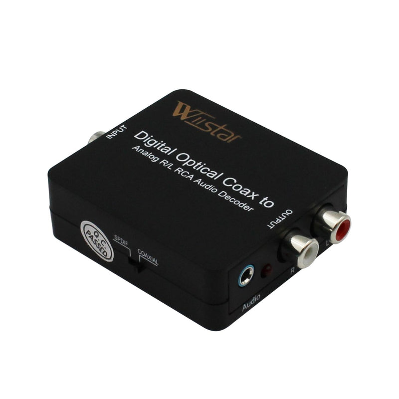 Wiistar Fiber Optical Decoder Support AC3/DTS/Toslink Coaxial Digital to Analog Audio L/R Decoder 3.5mm Earphone