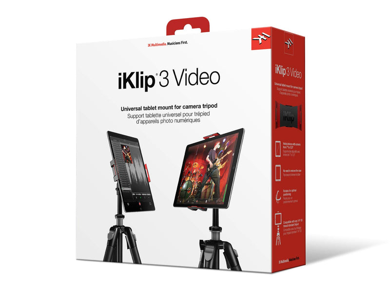 IK Multimedia iKlip 3 Video - Tripod Holder for iPad and Tablets, Ball Joint, Tripod Holder for Camera, Monopod or Other Supports