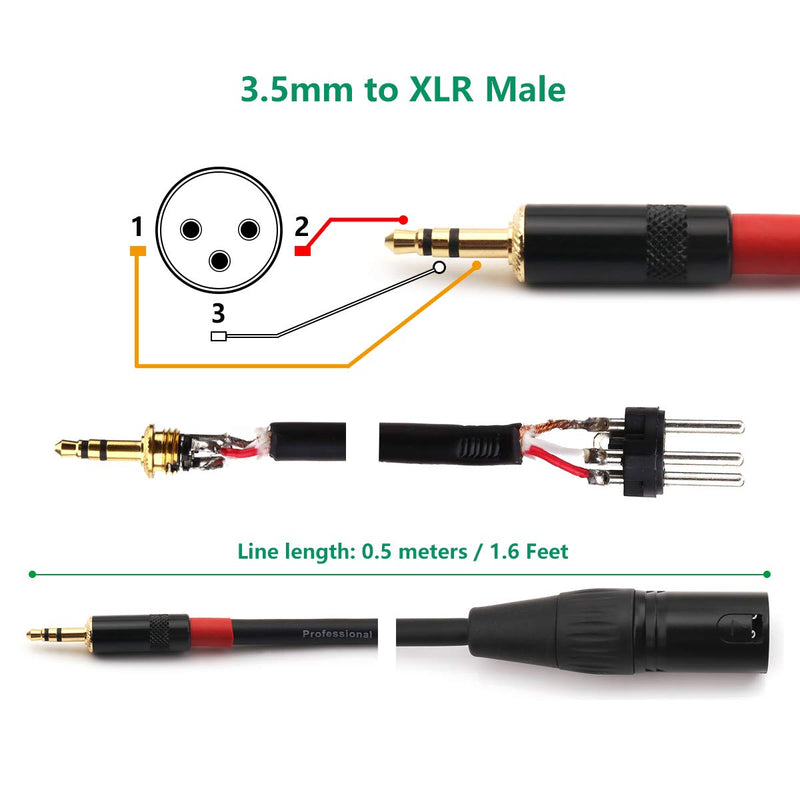 NANYI 3.5mm (1/8 Inch) TRS Stereo Male to XLR Male Interconnect Audio microphone Cable, Suitable for ipod, Mobile phone, active speakers, stage, DJ, studio audio console, 0.5M (1.6FT) 3.5 M-XLR M-1.6FT